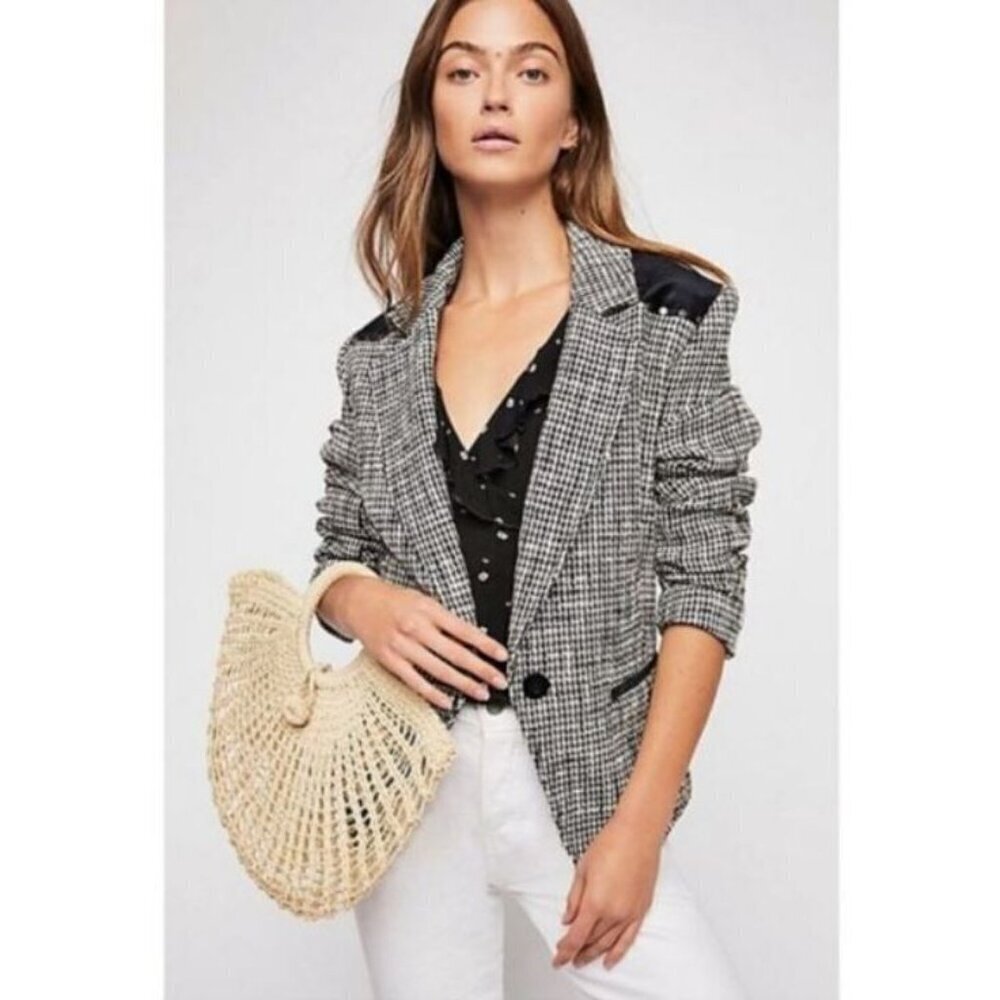 Free People Black and White Houndstooth Rodeo Blazer Size Small Jacket